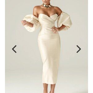 Champagne Puffy Sleeve Maxi Dress